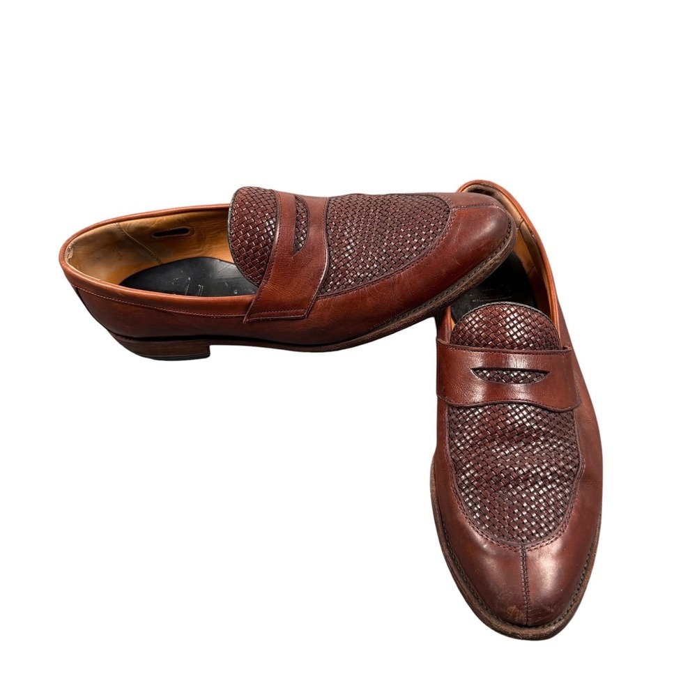 Allen Edmonds Leyland Loafers Mens 11 D Brown Leather Woven Penny Slip On